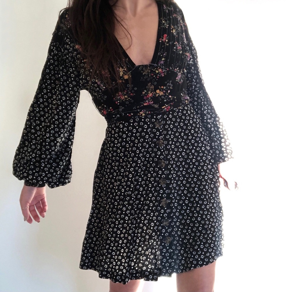 Free People Balloon Sleeve Printed Dress - Picture 1 of 5